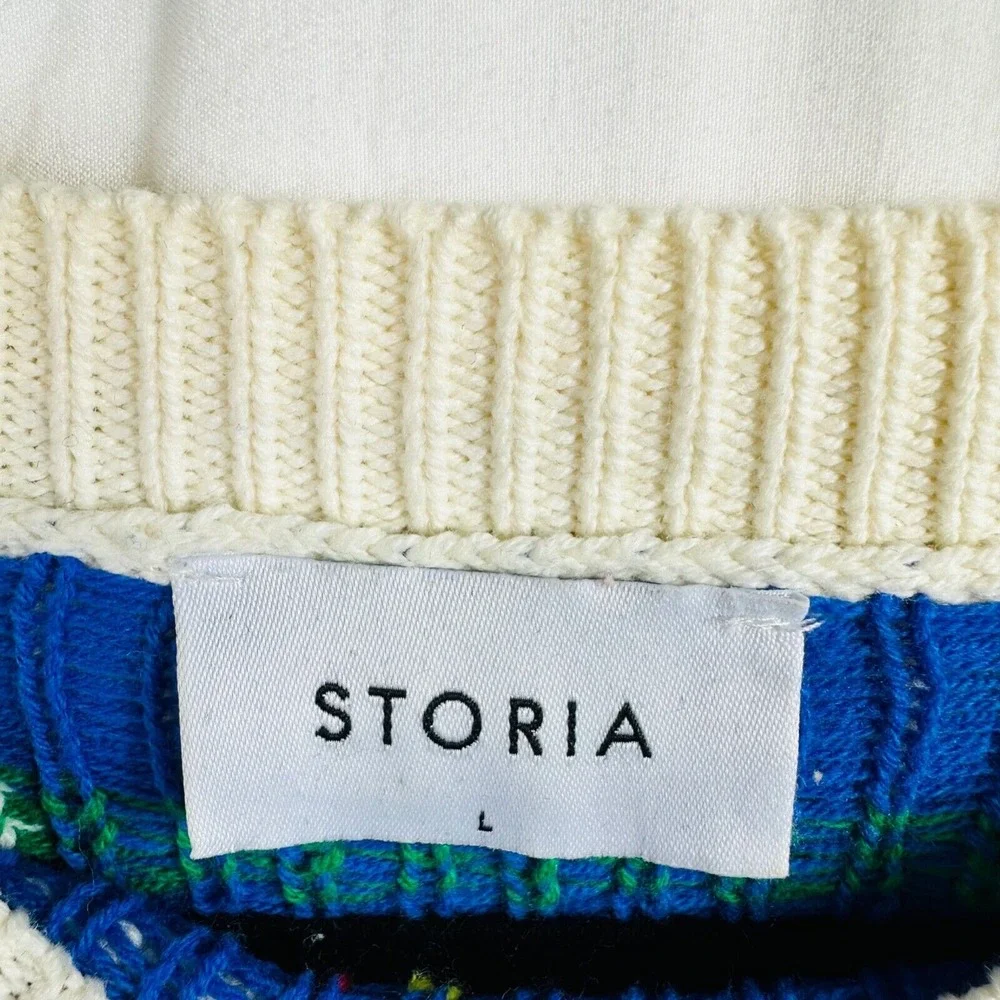 Storia Pullover Crewneck Sweater Size Large White Polka Dots Colorful‎ Warm
